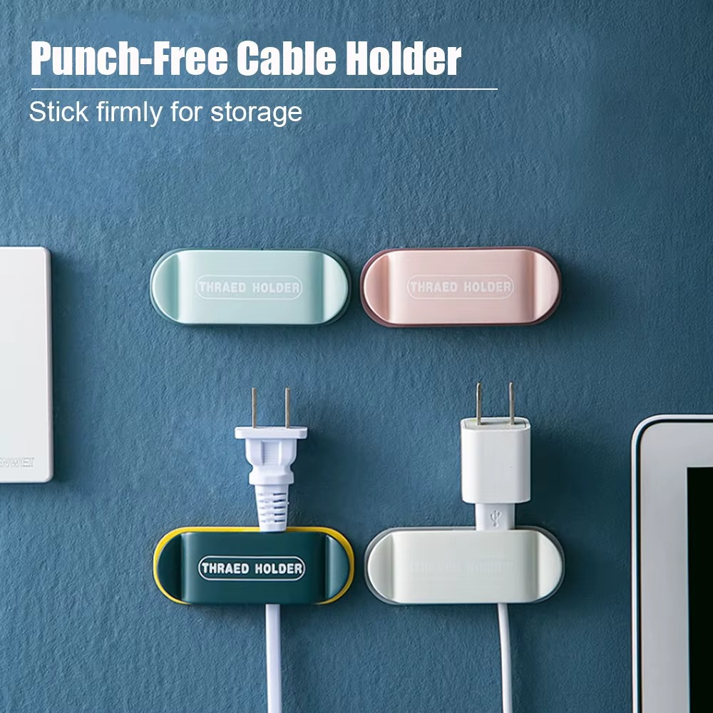 4pcs/pack Wall-Mounted Power Cable Clamps Fixer Strip Punch-Free Cable Hangers Cable Organizers For Wall And Table Mounting